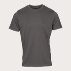 A dark gray short-sleeve crewneck t-shirt displayed on a neutral light beige background. Thomas Maine T-Shirts available at Sakks Menswear in Southampton.