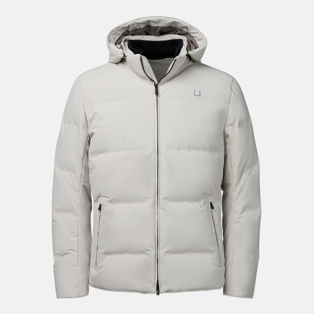 UBR Bolt Down Jacket in Desert displayed on a light grey background. UBR Jackets available at Sakks Menswear in Southampton.
