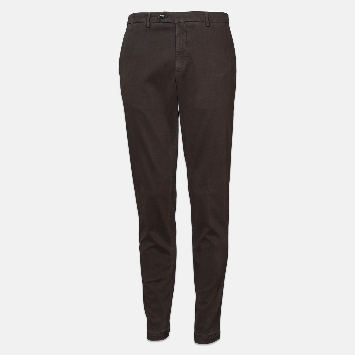Dark brown slim-fit chinos or trousers shown flat against a light gray background. Briglia 1949 trousers available at Sakks Menswear in Southampton.