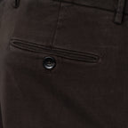 Close-up detail of dark brown trousers showing the back pocket with a button closure and the fabric texture. Briglia 1949 trousers available at Sakks Menswear in Southampton.