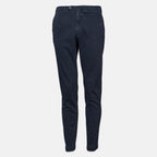 A pair of slim-fit navy blue jeans shown from the front on a light gray background. Briglia 1949 Trousers available at Sakks Menswear in Southampton.