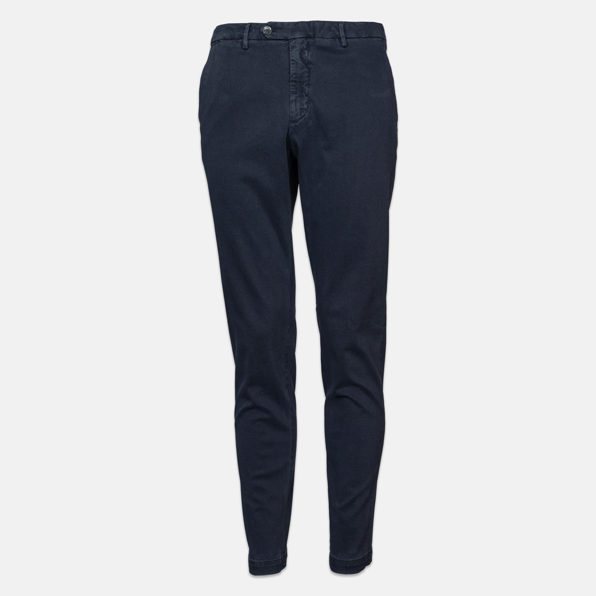 A pair of slim-fit navy blue jeans shown from the front on a light gray background. Briglia 1949 Trousers available at Sakks Menswear in Southampton.