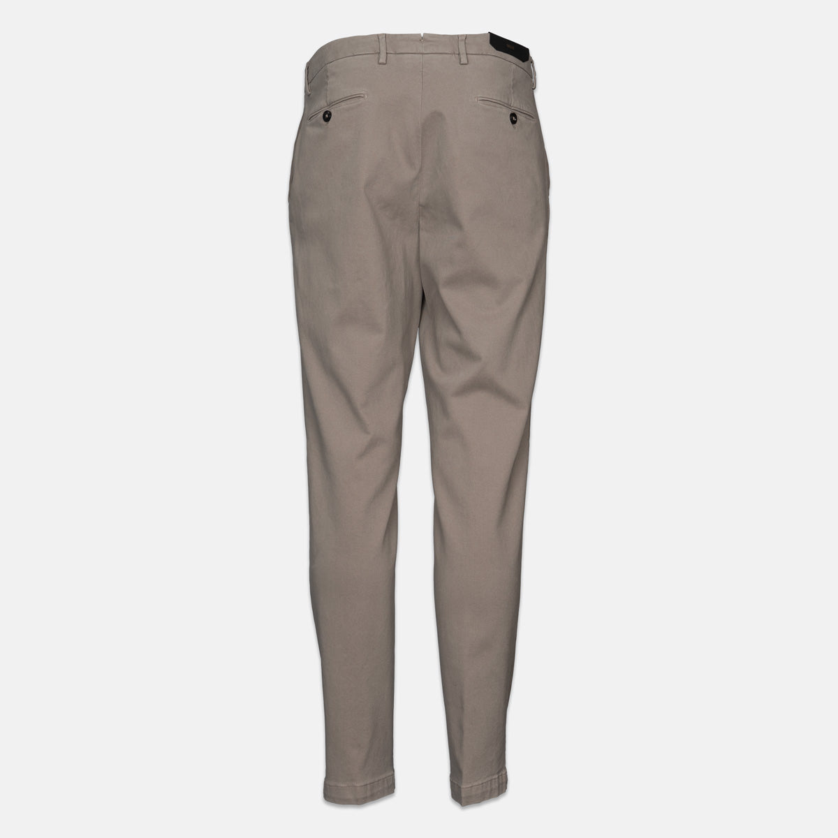 A pair of slim-fit chinos in a light taupe-beige color, shown from the back against a plain light gray background. Briglia 1949 trousers available at Sakks Menswear in Southampton.