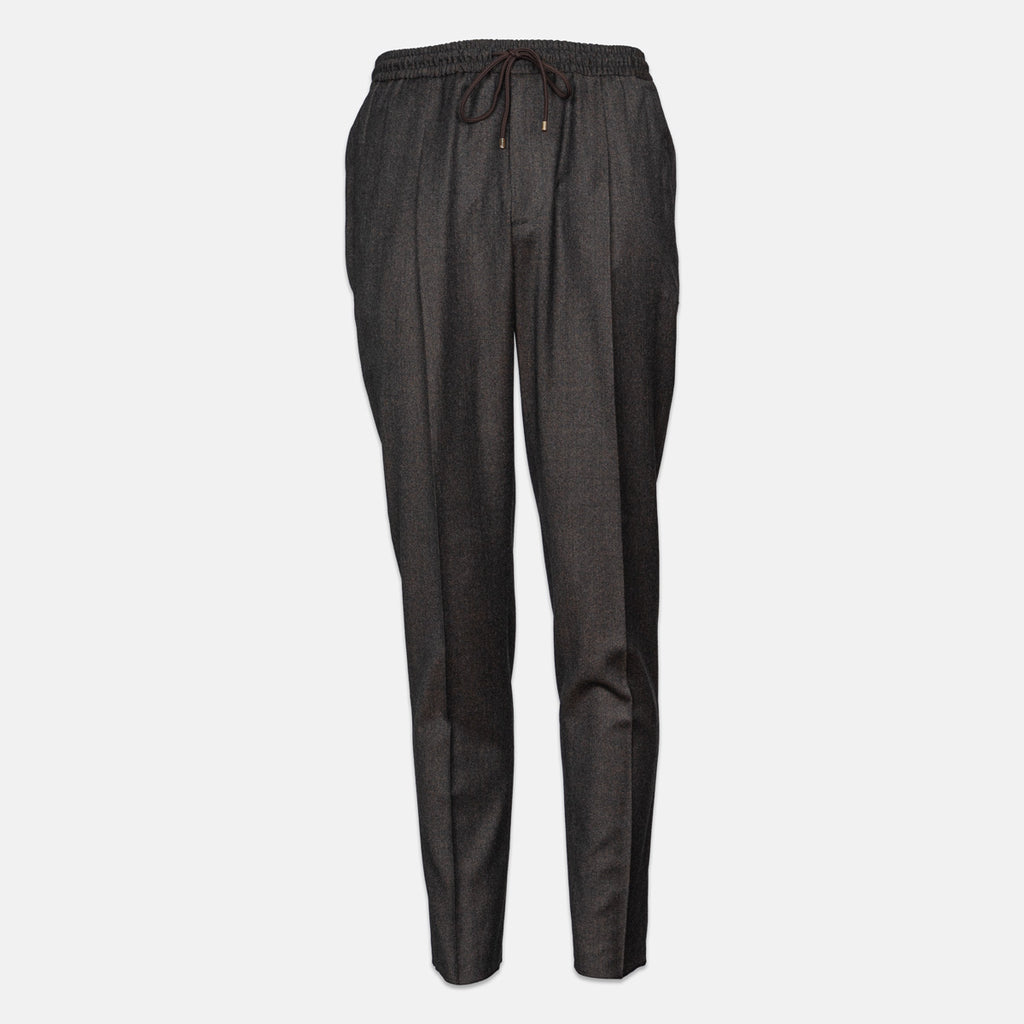 Dark charcoal gray pleated trousers with an elastic drawstring waistband, shown against a plain light gray background. Briglia 1949 Trousers available at Sakks Menswear in Southampton.