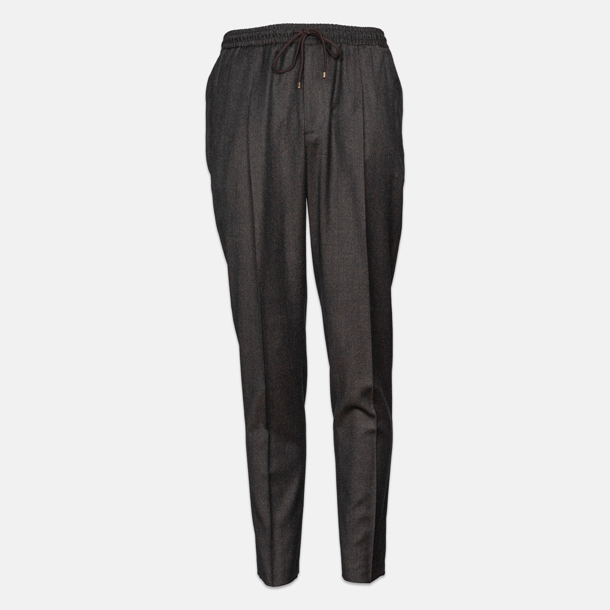Dark charcoal gray pleated trousers with an elastic drawstring waistband, shown against a plain light gray background. Briglia 1949 Trousers available at Sakks Menswear in Southampton.