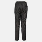 A pair of dark charcoal gray trousers shown from the back, featuring a subtle textured weave, a flat elastic waistband, and a small white brand label at the back waist. Briglia 1949 Trousers available at Sakks Menswear in Southampton.