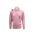A light pink long-sleeve button-up shirt displayed on a white mannequin torso against a plain white background. The shirt features a classic collar, a front button closure, a chest pocket with a zippered pocket inside, and a small black tag on the left shoulder. MA.Strum Shirt Jacket available at Sakks Menswear in Southampton.