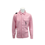 A light pink long-sleeve button-up shirt displayed on a white mannequin torso against a plain white background. The shirt features a classic collar, a front button closure, a chest pocket with a zippered pocket inside, and a small black tag on the left shoulder. MA.Strum Shirt Jacket available at Sakks Menswear in Southampton.