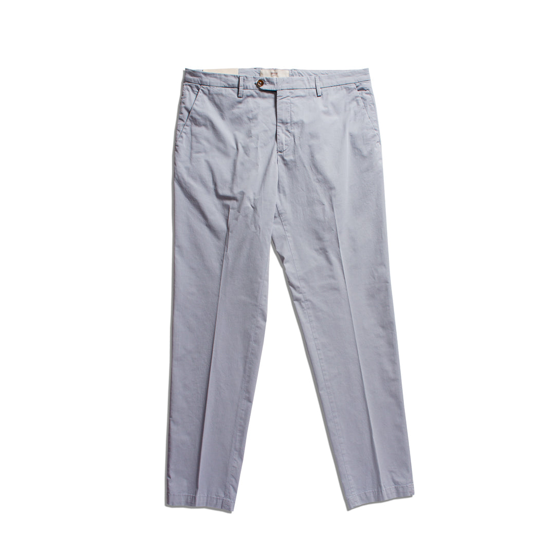 A pair of light gray slim-fit chinos with a straight leg, shown flat against a solid white background. Briglia 1949 Trousers available at Sakks Menswear in Southampton.