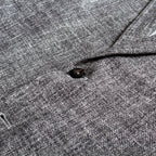 Close-up of a gray textured fabric with a dark button and part of a collar or lapel visible. Circolo 1901 Blazer available at Sakks Menswear in Southampton.