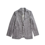 A gray and white textured tweed blazer jacket with notch lapels and a single button closure, shown flat on a white background. Circolo 1901 Blazer available at Sakks Menswear in Southampton.