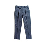 A pair of blue pleated trousers laid flat against a solid white background. Circolo 1901 Trousers available at Sakks Menswear in Southampton.