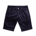 Dark navy blue denim shorts with rolled cuffs, shown flat on a white background. Emporio Armani Shorts. Sakks Menswear Southampton.