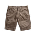 A pair of brown chino shorts with rolled cuffs, shown flat against a white background. Emporio Armani Shorts. Sakks Menswear Southampton.