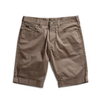 A pair of brown chino shorts with rolled cuffs, shown flat against a white background. Emporio Armani Shorts. Sakks Menswear Southampton.