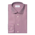 A folded ETON brand dress shirt in a dusty mauve-purple color with a subtle micro-texture, featuring a spread collar, button-down front, and a single-button cuff. Eton Shirt available at Sakks Menswear in Southampton.