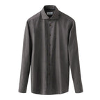 A dark grey long-sleeve button-down shirt with a spread collar, displayed on a clean white background. Eton Shirt available at Sakks Menswear in Southampton.