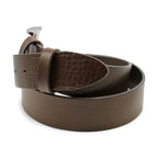 Brown leather belt with a silver buckle on a white background. Huxley Tanner Belt available at Sakks Menswear in Southampton.
