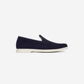 Navy blue textured clutch bag with gold clasp on a white background. Oliver Sweeney Loafers available at Sakks Menswear in Southampton.