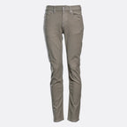 A pair of slim-fit jeans in a muted taupe-gray color, shown on a clean, light gray background. 7 For All Mankind. Sakks Menswear Southampton.