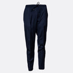 A pair of dark navy blue athletic pants with an elastic waistband and drawstring, shown against a plain light gray background. Briglia Trouser Sakks Menswear Southampton.