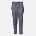A pair of men's slim-fit trousers in a textured gray fabric with a subtle plaid pattern, featuring an elastic waistband with a drawstring, shown against a plain light gray background. Briglia Trousers. Sakks Menswear Southampton.