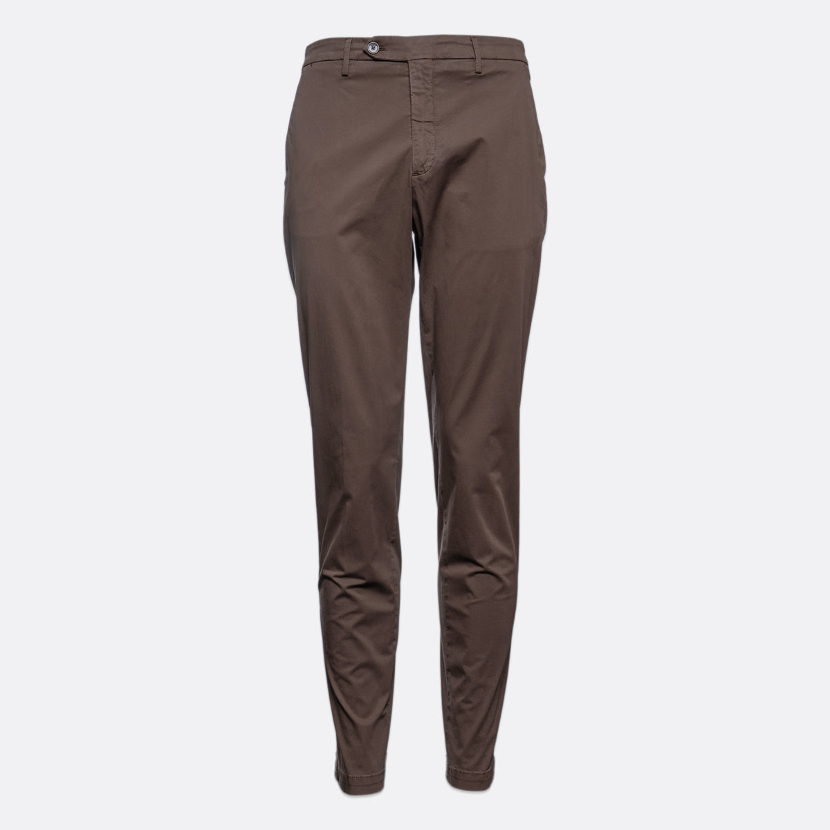 A pair of slim-fit brown trousers shown from the back on a light gray background. Briglia Trousers. Sakks Menswear Southampton.