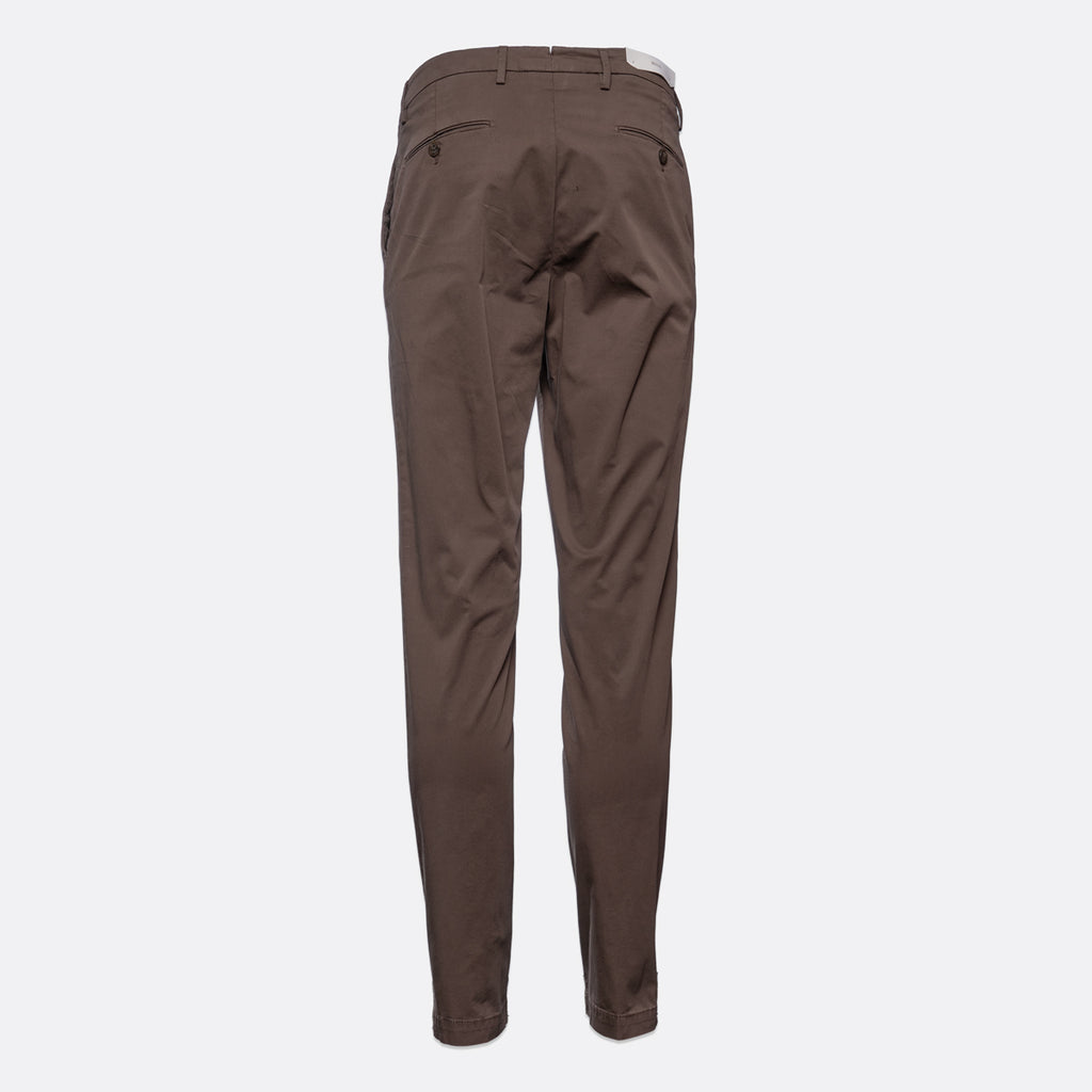 A pair of slim-fit brown trousers shown from the back, displayed on a clean, light gray background. Briglia Trousers. Sakks Menswear Southampton.