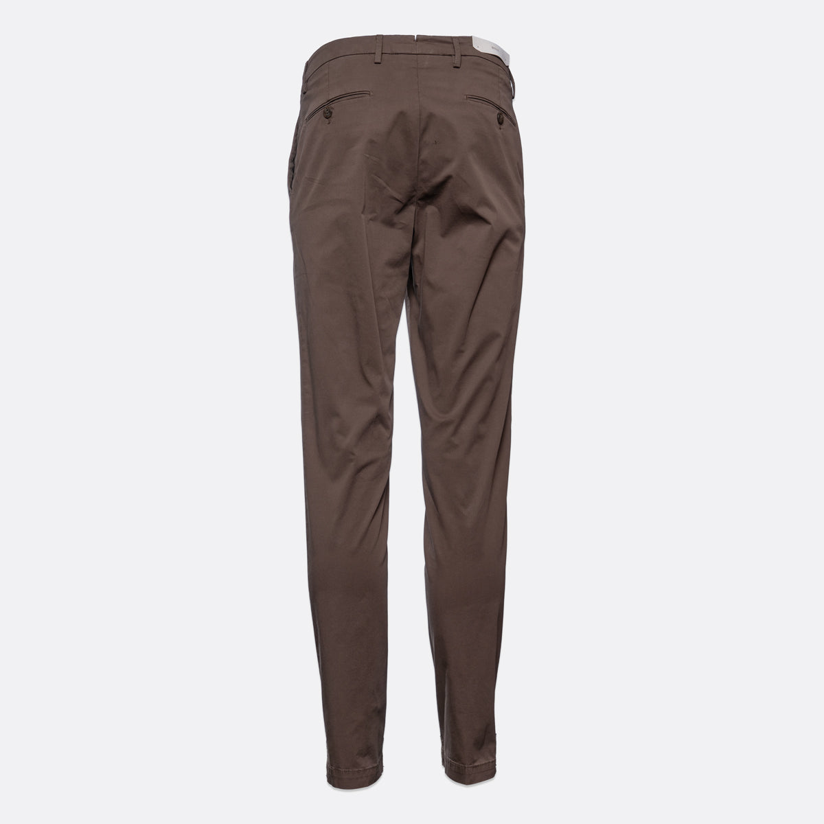 A pair of slim-fit brown trousers shown from the back, displayed on a clean, light gray background. Briglia Trousers. Sakks Menswear Southampton.
