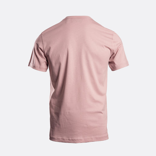 A light pink short-sleeve crewneck t-shirt shown from the back, displayed on a clean, light gray background. Belstaff T-Shirt. Sakks Menswear Southampton.