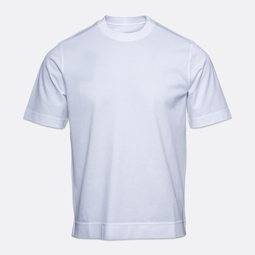 A plain white short-sleeve crewneck t-shirt displayed on a light gray background. Circolo 1901 T-Shirt. Sakks Menswear Southampton.