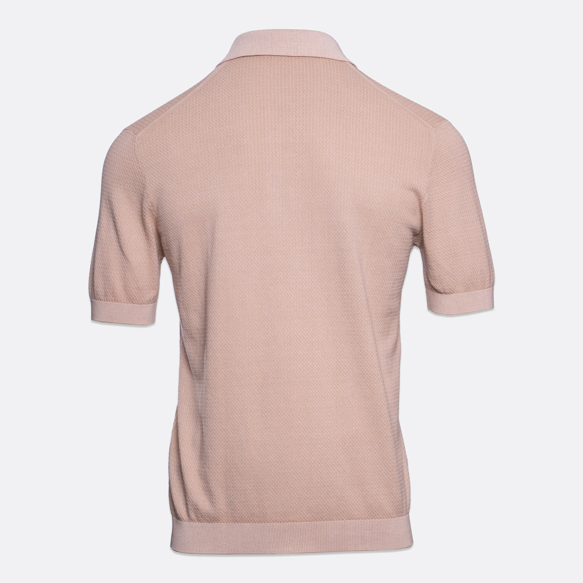 A light pink short-sleeve knit polo shirt shown from the back, displayed on a clean, light grey background. Circolo 1901 Polo. Sakks Menswear Southampton.