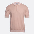 A short-sleeve polo shirt in a dusty rose pink colour, featuring a textured knit fabric, a classic collar, and a two-button placket, shown against a plain light grey background. Circolo 1901 Polo. Sakks Menswear Southampton.