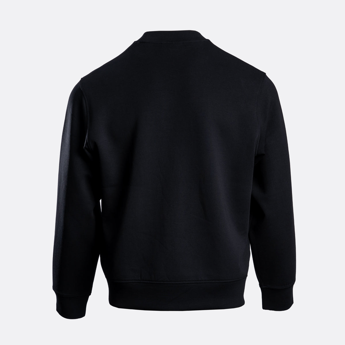 A black long-sleeve crewneck sweatshirt shown from the back, photographed on a clean light gray background. Emporio Armani Sweatshirt. Sakks Menswear Southampton.