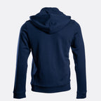A navy blue hooded sweatshirt shown from the back, displayed on a light gray background. Emporio Armani Hoodie. Sakks Menswear Southampton.