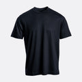 A dark navy blue short-sleeve crewneck t-shirt displayed on a light gray background. Emporio Armani T-Shirt. Sakks Menswear Southampton.