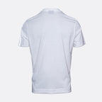 A white short-sleeve polo shirt shown from the back, photographed on a clean light gray studio background. Emporio Armani T-Shirt. Sakks Menswear Southampton.