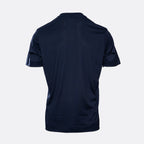 A dark navy blue short-sleeve athletic t-shirt shown from the back, displayed on a clean, light gray background. Emporio Armani T-Shirt. Sakks Menswear Southampton.