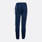 A pair of navy blue sweatpants shown from the back, featuring an elastic waistband and ribbed ankle cuffs, set against a plain light gray background. Emporio Armani Sweat Pants. Sakks Menswear Southampton.
