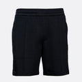 Black athletic shorts with a wide elastic waistband and side pockets, shown against a light gray background. Emporio Armani Shorts. Sakk Menswear Southampton.