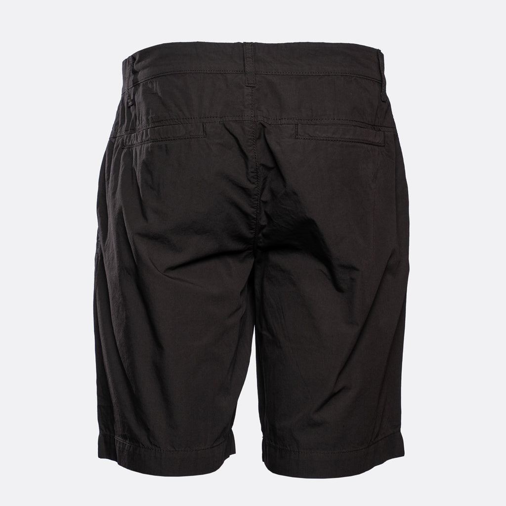 Black cargo shorts shown from the back, featuring a high waistband, belt loops, and side pockets, photographed against a light gray background. Emporio Armani Shorts. Sakks Menswear Southampton.