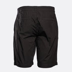 Black cargo shorts shown from the back, featuring a high waistband, belt loops, and side pockets, photographed against a light gray background. Emporio Armani Shorts. Sakks Menswear Southampton.