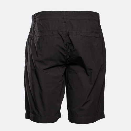 Black cargo shorts shown from the back, featuring a high waistband, belt loops, and side pockets, photographed against a light gray background. Emporio Armani Shorts. Sakks Menswear Southampton.
