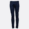 Dark blue slim-fit denim jeans shown on a light gray background. Emporio Armani Jeans. Sakks Menswear Southampton.