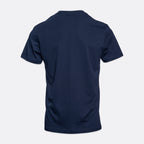 A navy blue short-sleeve crewneck t-shirt shown from the back, displayed on a light gray background. Emporio Armani T-Shirt. Sakks Menswear Southampton.