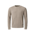 Eton Structured Knit Crew Neck in Beige. This knitwear features a leather branded badge on the button hip. Coming in a beautiful waffle texture. Eton Knitwear available at Sakks Menswear in Southampton.