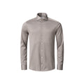 A light taupe-grey long-sleeve button-down dress shirt with a spread collar, shown on a plain white background. Eton Shirt available at Sakks Menswear in Southampton.