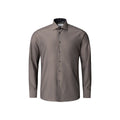 A long-sleeve button-down dress shirt in a muted taupe-brown colour, displayed on a clean white background. Eton Shirt available at Sakks Menswear in Southampton.