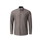 A long-sleeve button-down dress shirt in a muted taupe-brown colour, displayed on a clean white background. Eton Shirt available at Sakks Menswear in Southampton.