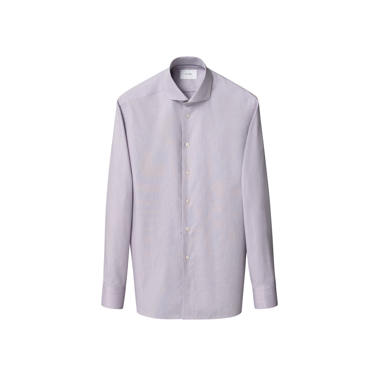 A light lavender long-sleeve button-down shirt with a band collar, displayed on a clean white background. Eton Shirt available at Sakks Menswear in Southampton.